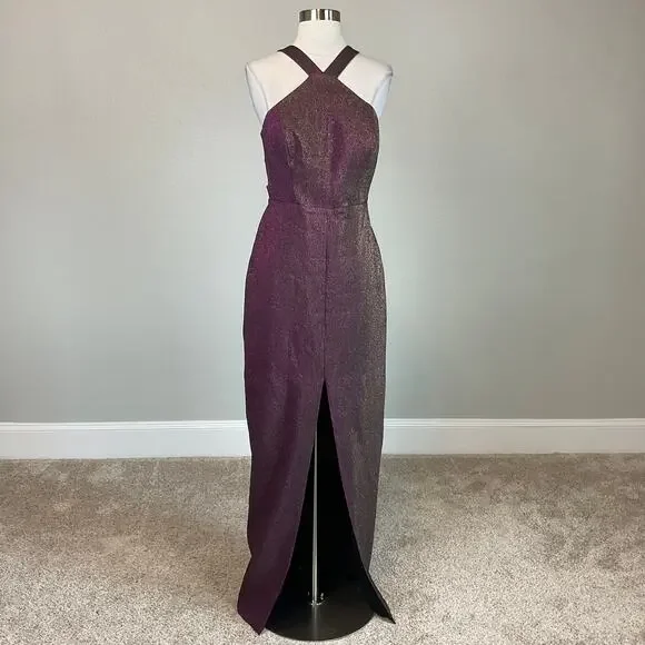 Aidan Mattox Sleeveless Cut Out Column Evening Gown Purple Size 6 Formal Dress - Picture 4 of 12
